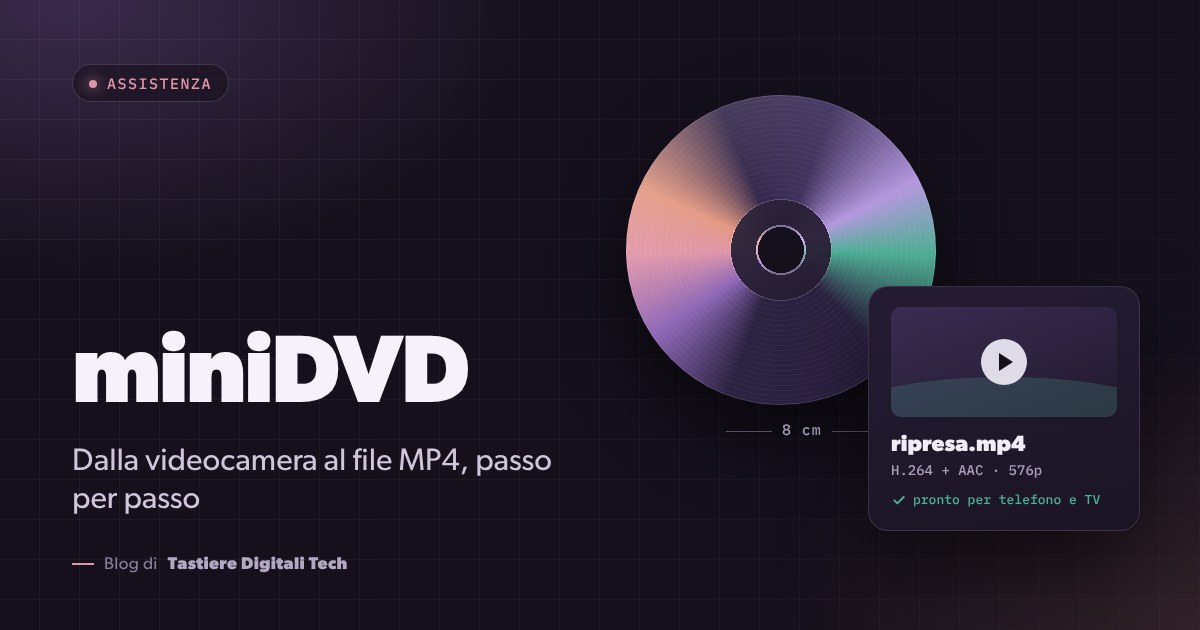 Un miniDVD da 8 cm della videocamera e il video recuperato in un file MP4