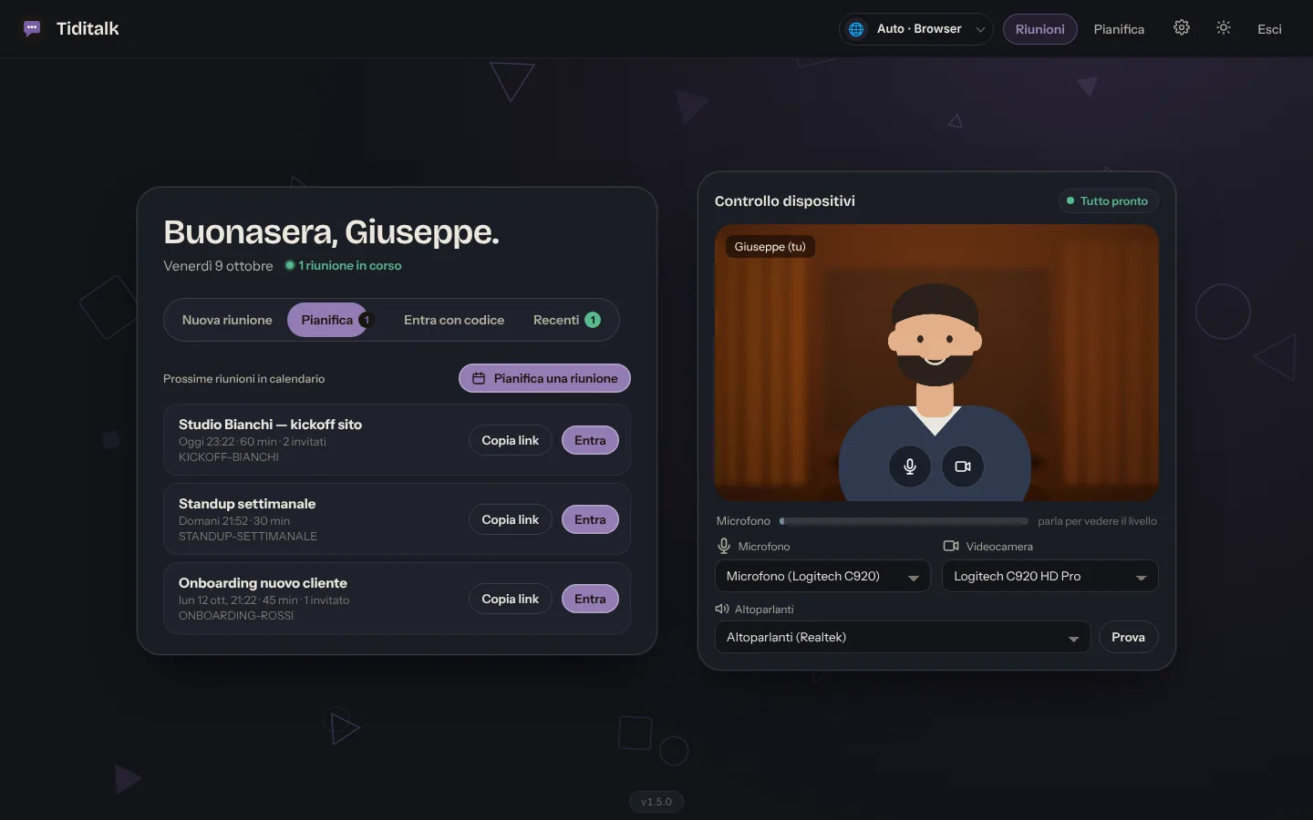 Elenco delle prossime riunioni pianificate in TiDiTalk con il link d'invito