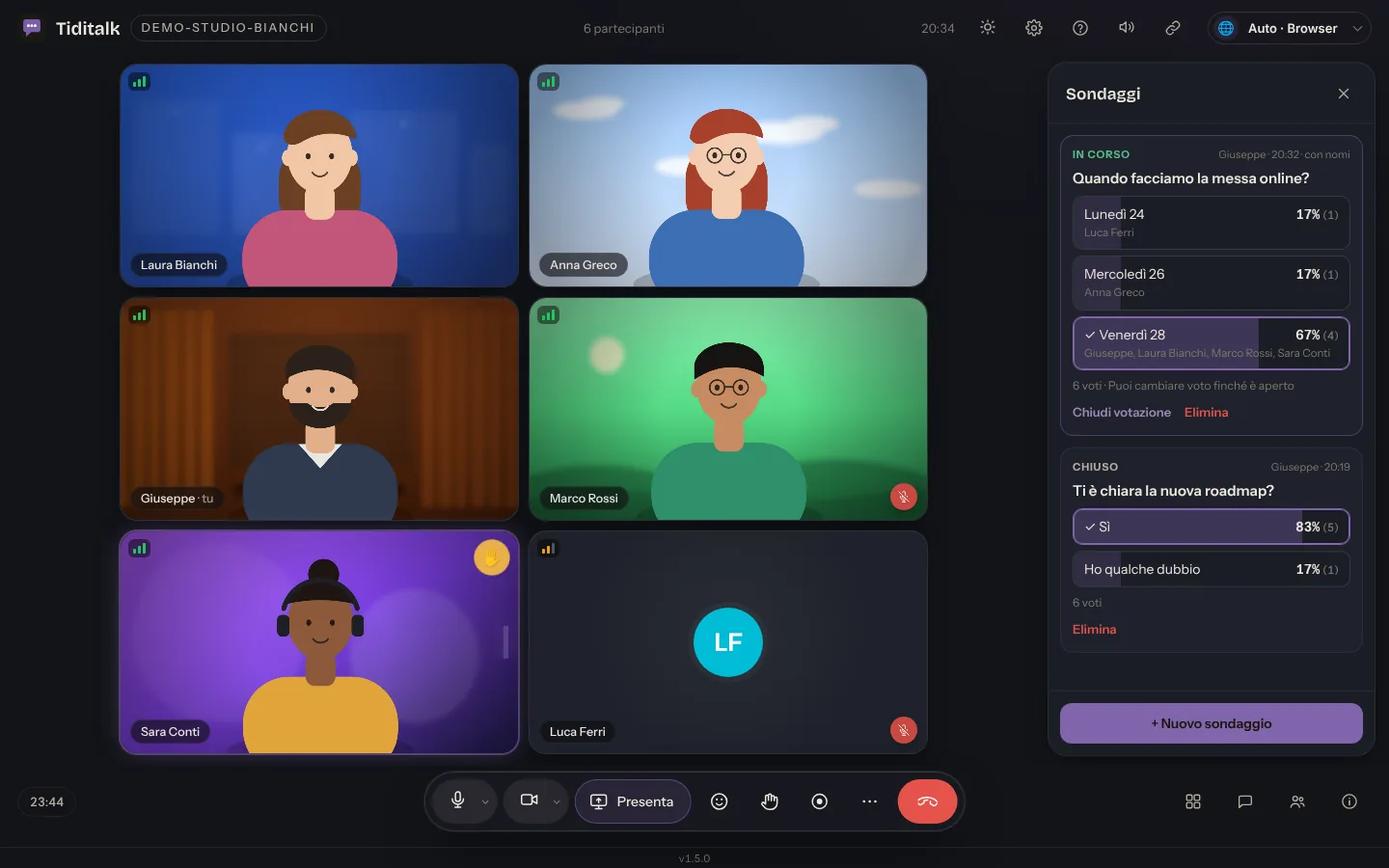 Sondaggio con i risultati in diretta durante una videoconferenza con TiDiTalk